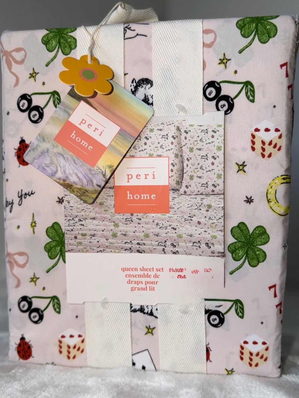 PERI HOME SHEET SET LUCKY YOU WESTERN CHARM CHERRY MAGIC 8 BALL HEART DICE BOWS